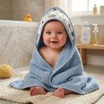 Baby Sena Salyangoz Desenli Kapüşonlu Erkek Bebek Havlu - Mavi