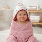 Baby Sena Salyangoz Desenli Kapüşonlu Kız Bebek Havlu - Pembe