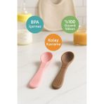 Baby Silikon Bebek Mama Kaşığı 2li Set - Pembe - Bej