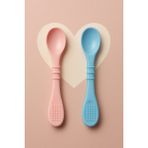 Baby Silikon Bebek Mama Kaşığı 2li Set - Pembe - Mavi