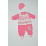 Baby Slon Kids Clup Kışlık kadife kar nakışlı şapkalı full çıtçıt kapamalı patikli bisiklet yakalı kız bebek tulumu