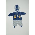 Baby Slon Kids Clup Kışlık kadife pengue nakışlı şapkalı full çıtçıt kapamalı patikli bisiklet yakalı erkek bebek tulumu
