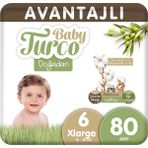 Baby Turco Bantlı Bebek Bezi 6 Numara Xl (16-25 Kg) 80 Adet – Ekstra Yumuşak, Hassas Cilt Dostu Ve Sızdırmaz