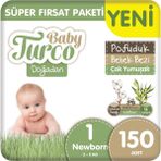 Baby Turco Doğadan Pofuduk No:1 Yenidoğan 150 Adet Bebek Bezi