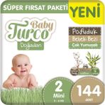 Baby Turco Doğadan Pofuduk No:2 Mini 144 Adet Bebek Bezi