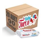 Baby Turco Kapaklı 20x90 Adet 1800 Yaprak Beyaz Sabun Kokulu Islak Havlu Mendil