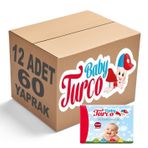 Baby Turco Klasik 12'li 60 Yaprak Plastik Kapaklı Islak Mendil