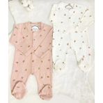 Baby Wings Kız Bebek Çiçek Desenli 2'li Tulum Takım Yenidoğan 2 Parça - 0 - 3 Ay - Gül Kurusu - Bej