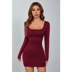 Baby Xclub Bordo Kare Yaka Uzun Kollu Likralı Mini Elbise ( Mevsimlik Ve Kışlık ) Bordo L