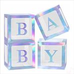 Baby Yazılı Şeffaf Balon Kutusu, 30cm x 4 Adetli Set - Gökkuşağı