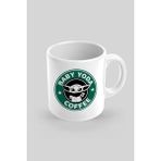 Baby Yoda Coffee Baskılı Kupa Bardak - Beyaz - 199 ml