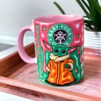 Baby Yoda Kaliteli Porsen Tasarım Hediyelik Kupa Bardak - Pembe - 330 ml