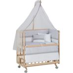 Babycom 50X90 Naturel Boyasız 4 Kademeli Tekerlekli Beşik + Gri Zikzak Uyku Seti