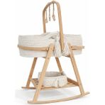 Babycom Naturel Izgaralı Ahşap Çemberli Beşik Standı + Kırık Beyaz Örgü Sepet + Kumaş Oyuncak