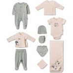 BabyCosy Organic Wear %100 Organik Pamuk 10’lu Hastane Çıkış Seti Yenidoğan Bebek Seti – Tulum, Zıbın, Battaniye, Şapka, Eldiven, Önlük - Mint