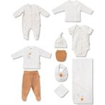 BabyCosy Organic Wear %100 Organik Pamuk 10’lu Hastane Çıkış Seti Yenidoğan Bebek Seti – Zıbın, Tulum, Pantolon, Şapka, Battaniye & Aksesuar Set - 0 - 3 Ay - Ekru