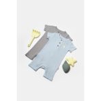BabyCosy Organic Wear Bebek 2'li Kısa Kollu Tulum, %50 Bambu - %50 Organik Pamuk, Bebek ve Yenidoğan Serisi - CSYB9038 - Mavi - 3 - 6 Ay