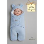 Babyden's 0-12 Ay Welsoft Peluş Bebek Dış Kundak ,uyku Tulumu ,ayıcık Kulaklı Içi %100 Pamuk Astarlı Battaniye - 0 - 12 Ay - Mavi