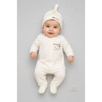 Babyden's %100 Organik Pamuk Bebek Tulumu Şapkalı Yenidoğan Hastane Çıkışı Çıtçıtlı Patikli Uzun Kollu Unisex Bebek Tulum Ekru - 0 - 3 Ay
