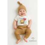 Babyden's Amcasının Aslanı Yazılı 3’lü Bebek Takımı Çıtçıtlı Zıbın, Şapka ve Fitilli Alt %100 Pamuk Zıbın Seti - 0 - 3 Ay - Kahverengi