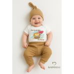 Babyden's Annesinin Aslanı Yazılı 3’lü Bebek Takımı – %100 Pamuk Çıtçıtlı Zıbın, Fitilli Pantolon ve Şapka - 3 - 6 Ay - Kahverengi