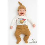 Babyden's Babaannesinin Aslanı Yazılı 3’lü Bebek Takımı Uzun Kol Çıtçıtlı Zıbın, Ribana Pantolon ve Bere Seti - 3 - 6 Ay - Kahverengi
