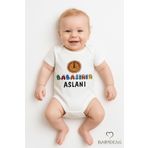 BABYDEN'S Babasının Aslanı Yazılı Çıtçıtlı Bebek Body Tulum Sevimli Aslan Baskılı Kısa Kollu %100 Pamuk Zıbın