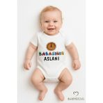Babyden's Babasının Aslanı Yazılı Çıtçıtlı Bebek Body Tulum Sevimli Aslan Baskılı Kısa Kollu Pamuk Zıbın - Beyaz - 0 - 3 Ay
