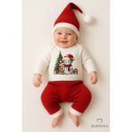 Babyden's Bebek Yılbaşı Noel Kıyafeti 3’lü Takımı Snowman Baskılı Body,kırmızı Fitilli Pantolon,noel Şapkası - 6 - 9 Ay - Kırmızı - Beyaz