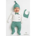 Babyden's Erkek Bebek Hastane Çıkışı 5'li Takım %100PAMUK Ribana Kumaş Papyonlu Zıbın, Şapka,eldiven,önlük,alt - Yenidoğan - Yeşil