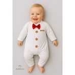 BABYDEN'S Erkek Bebek Papyonlu Tulum %100 Pamuk Düğmeli Yenidoğan Hastane Çıkışı Kırmızı Papyonlu 0-9 Ay