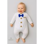 BABYDEN'S Erkek Bebek Papyonlu Tulum %100 Pamuk Düğmeli Yenidoğan Hastane Çıkışı Saks Mavi Papyonlu 0-9 Ay