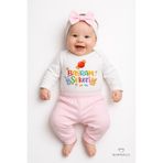BABYDEN'S Kız Bebek Bayramlık 3'lü Takım Bayram Şekeri Baskılı Pamuklu Uzun Kol Body Pantolon Fiyonk Saç Bandı