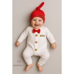 Babyden's Minik Patron Erkek Bebek Düğmeli Tulum ve Bere Seti – Papyonlu,manşetli Paça, %100 Pamuk Bebek Tulum - 6 - 9 Ay - Kırmızı