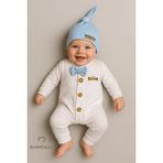 Babyden's Minik Patron Erkek Bebek Düğmeli Tulum ve Bere Seti – Papyonlu,manşetli Paça, %100 Pamuk Bebek Tulum - 6 - 9 Ay - Mavi