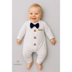 Babyden's Minik Patron Papyonlu Erkek Bebek Tulum – Düğmeli Tasarım, Uzun Kollu %100 Pamuk Yenidoğan Tulumu - Lacivert - 6 - 9 Ay