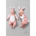 Babyden's Tavşan Kulaklı Yenidoğan Tulum Seti %100 Pamuklu Ayarlanır Ponponlu Unisex Bebek Tulum Şapka Set - Pudra Pembe - 6 - 9 Ay