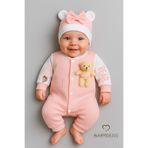 BABYDEN'S Teddy Bear Temalı Yenidoğan Fitilli Tulum Takımı Ayıcıklı Bebek Tulum Şapka Set %100 Pamuk Mevsimlik