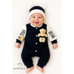 BABYDEN'S Teddy Bear Temalı Yenidoğan Fitilli Tulum Takımı Ayıcıklı Erkek Bebek Tulum Şapka Set %100Pamuk