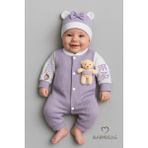 Babyden's Teddy Bear Temalı Yenidoğan Fitilli Tulum Takımı Ayıcıklı Kız Bebek Tulum Şapka Set Pamuk - Mor - 6 - 9 Ay
