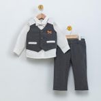 Babydola 1-5 Yaş 15054 Bayramlık Papyon Yelek Gömlek Pantolon Takım Elbise 4'lü Set Erkek Çocuk - Gri