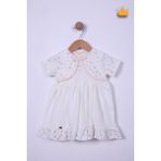 Babydola %100 Pamuk Kız Bebek Bayramlık Puset Desenli Elbise 15156 - 3 - 4 Ay - Ekru