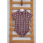 Babydola Kısa Kol Poplin Kumaş Erkek Bebek Ekose Gömlek Badi 3503S - Kırmızı - 6 - 9 Ay