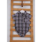 Babydola Kısa Kol Poplin Kumaş Erkek Bebek Ekose Gömlek Badi 3503S - Lila - 6 - 9 Ay