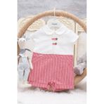 Babydola Yakalı Çizgili Bayramlık Bebek Unisex Tulum Kırmızı 12099 - 3 Ay - Çok Renkli