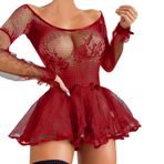 Babydoll Body file gecelik derin V yaka seksi iç çamaşırı tek parça Teddy dantelli gecelik uzun kollu tulum erotik iç çamaşırı sabahlık pijama, Kırmızı, XXL