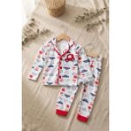 Babydonat Araba Nakışlı % 100 Pamuk Yakalı Erkek Çocuk Pijama Takımı 1-6 Yaş - Kırmızı - 4 Yaş