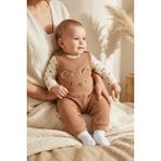 Babydonat Ayıcık Figürlü Kahve Fitilli Salopet ve Desenli Body Çorap Hediyeli 2'li Bebek Kombin Seti 3-9 Ay - Kahverengi - 3 - 6 Ay