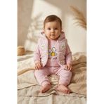 Babydonat Kız Bebek Pembe Papatya Desenli 3'lü Takım - Kapüşonlu Şişme Yelek, Sweatshirt ve Eşofman Altı Kombini - 12 - 18 Ay