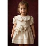 Babydonat Kız Çocuk Krem Vintage Çiçek Nakışlı Elbise ve Şeker Figürlü Çanta Seti - Bohem Stil Çocuk Elbisesi - 5 Yaş